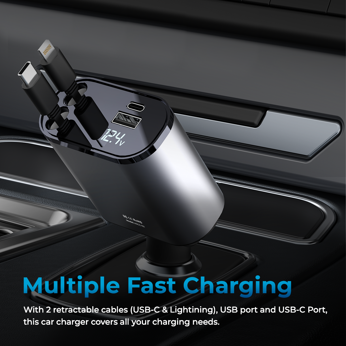 4-in-1 Car Fast Charger 120W | PD + QC | Super Fast Charging for iPhone, Samsung & Android