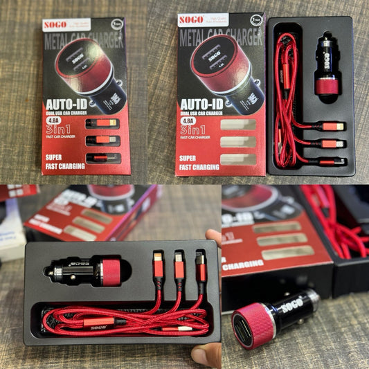 Sogo 3 in 1 Car Fast Charger Dual USB Port