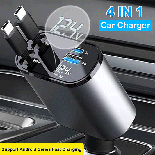 4-in-1 Car Fast Charger 120W | PD + QC | Super Fast Charging for iPhone, Samsung & Android